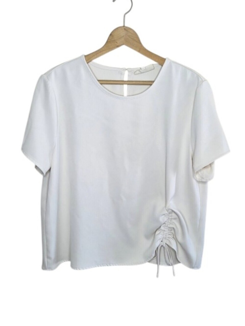 Melloday Off-White Ivory Short Sleeve Side Cinch Blouse Size XL